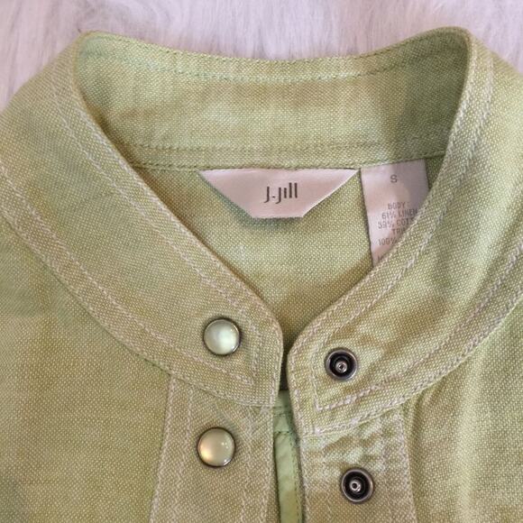 J. Jill Jacket Green Linen Mock Neck Lightweight Snap Front Jacket S - Picture 6 of 7